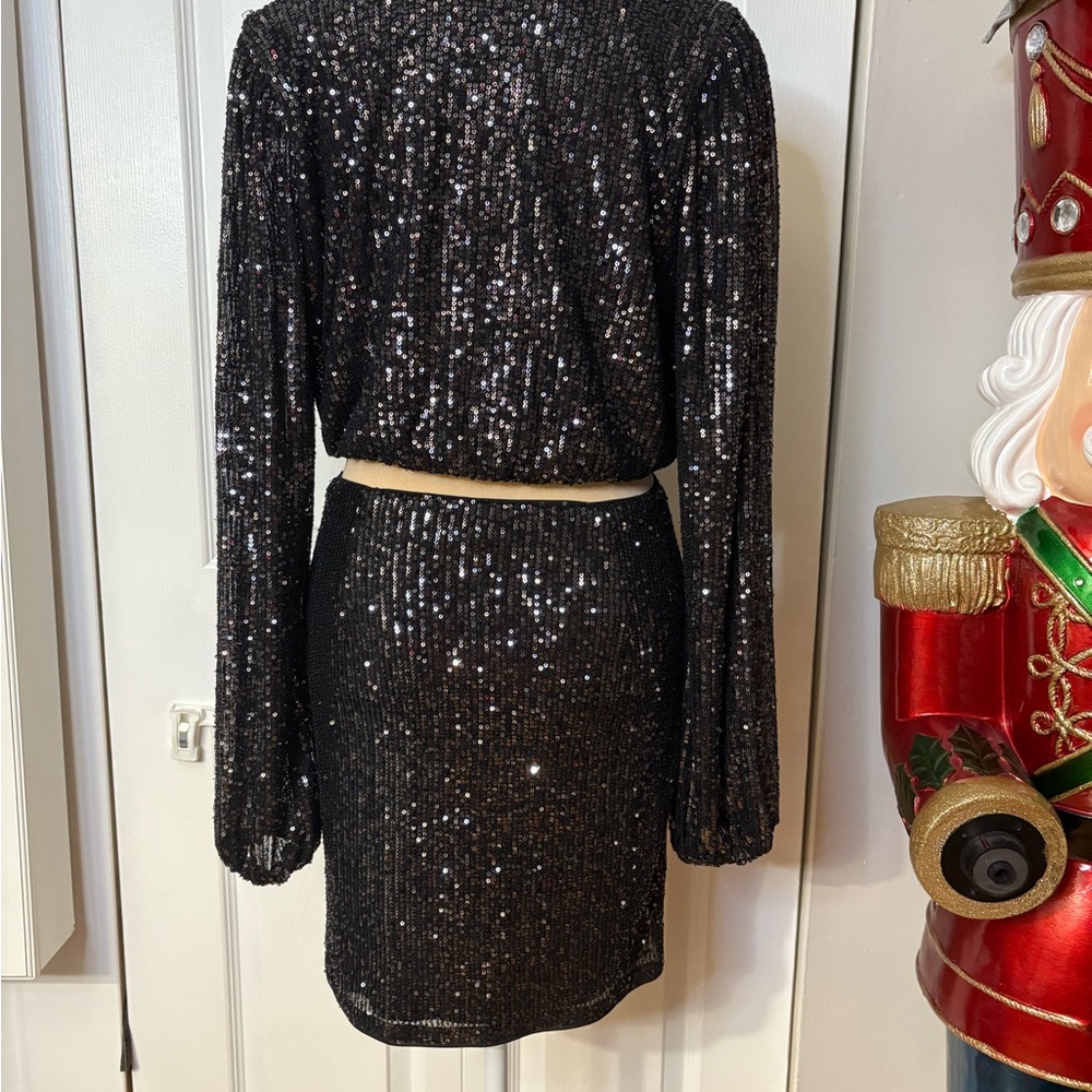 Lulus Elegant Black Sequin top and skirt Two-Piece Bodycon Dress - Picture 6 of 7